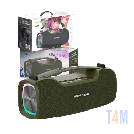 COLUNA PORTÁTIL BLUETOOTH HOPESTAR A6X COM LUZES COLORIDAS DE MÚSICA TWS/HANDS-FREE/U DISK/TF/AUX SUPORTE POWER BANK 55W VERDE